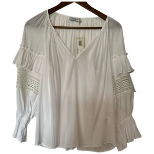 Ramy Brook White long sleeve crocheted Mara Top Sz M New